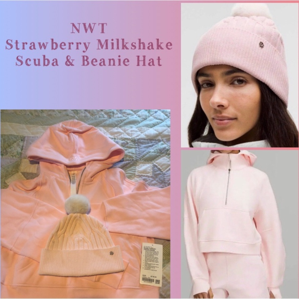 NWT Lululemon Strawberry Milkshake Scuba Hoodie & Beanie Hat  Matching Set XS/S